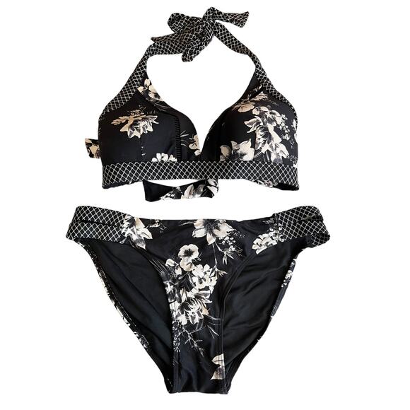 Sea Level Australia Black & White Floral Two Piece Bikini 6 D DD - Picture 1 of 9